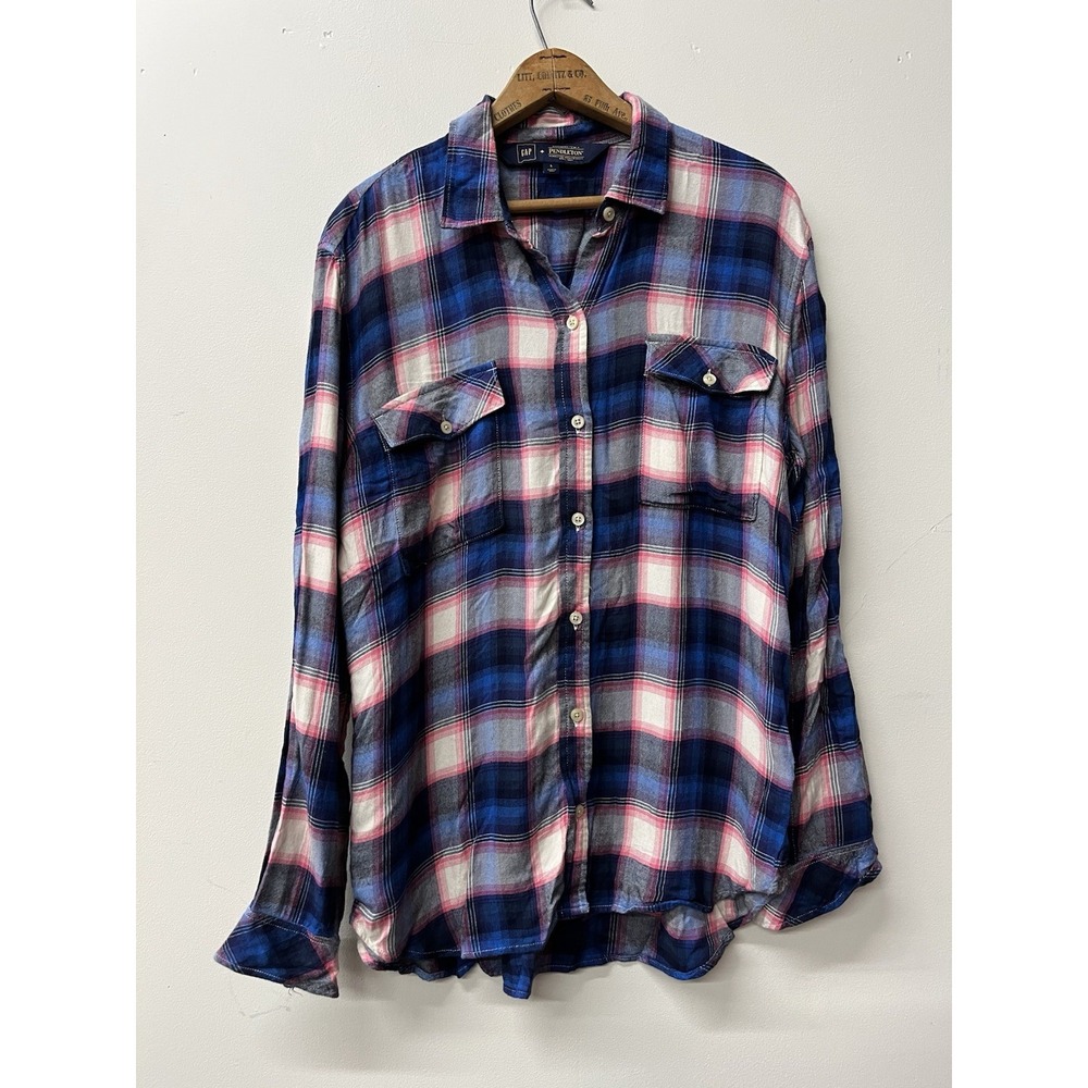 Gap + Pendleton Flannel Shirt Blue Purple Pink Womens Large Classic Fall